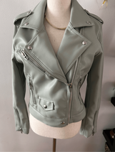 Blanknyc gray faux leather motorcycle jacket size small long sleeve - $27.72