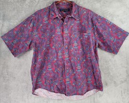 Architect Shirt Mens Large Red Paisley 90s Vintage Casual Button Up Short Sleeve - £19.41 GBP