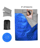 Double 2 Person Sleeping Bag Waterproof 2 Pillows Camping Queen Size XL ... - £54.69 GBP