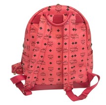 MCM Red Pink Large Visetos Laptop Backpack Gold Black Studded w/ Mini Coin Bag image 4