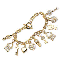 PalmBeach Jewelry Crystal Yellow Gold-Plated Shoes & Purses Charm Braceleet - $62.19
