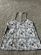 Lucky Brand Womens Floral Sleeveless Tank Pull Over Lace Detail Size Large Soft - $9.49