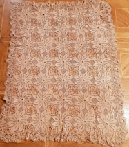 Vintage Hand Knitted Crochet Lace Table Cover 4ft X 3ft - $138.50