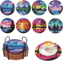 8 Pcs Landscape Diamond Art Coasters, Diamond Painting Coasters with Hol... - £10.96 GBP