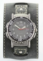 Life Reloj de Hombre Inoxidable Plata Gris Ancho Cuero Batería Fecha 50m Cuarzo - £27.80 GBP