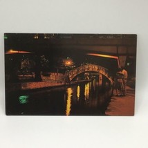 Colorful Night View San Antonio River Arch Bridge Texas Vintage Postcard - £4.75 GBP