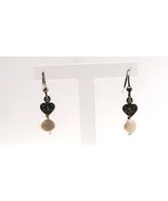 Vtg Heart Dangle Earrings w/ Drop Faux Pearl &amp; Rhinestone Costume Jewelry - $14.99