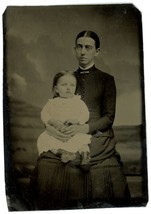 CIRCA 1860&#39;S 1/6th Plate TINTYPE Featuring Beautiful Mother &amp; Daughter on Lap - £14.49 GBP
