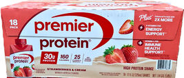 Premier 30g Plus High Protein Shake Strawberries &amp; Cream 18 Ct x 11 Fl O... - $50.96