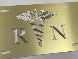RN Registered Nurse Car Tag Diamond Etched Silver On Gold License Plate ... - £18.82 GBP