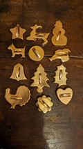 Set of 12 Vtg Copper Seasonal Cookie Cutters W Handles Snowman Tree Heart Bell - £7.98 GBP