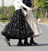 Black Layered Tulle Midi Skirt Floral Black Party SKirt Plus Size Holiday Skirts image 4