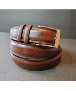 Perry Ellis Mens Portfolio Belt Double Stitched Brown Italian Leather 48... - €23,87 EUR
