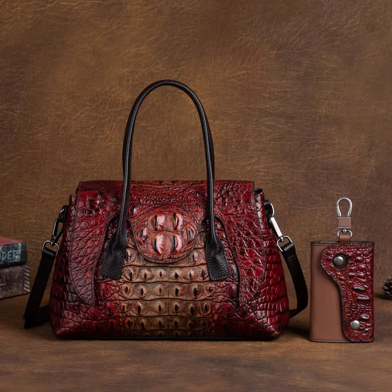  Vintage Women Shoulder Bag Crocodile Female Bags For Woman Luxury  Leather Hand - £62.54 GBP