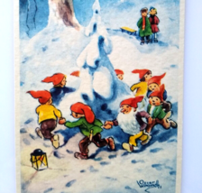 Merry Christmas Gnomes Dwarfs Postcard Fantasy Oscar Wikilundi God Jul 500 Ultra - £25.29 GBP