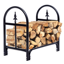 2 Feet Outdoor Steel Firewood Log Rack Wood Storage Holder Black Heavy Duty - £46.14 GBP