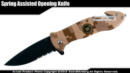 US Navy Seals Desert Camo Assisted Open Pocket Folding Rescue Knife Belt... - $10.87