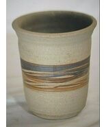 Handcrafted Stoneware Studio Art Pottery Earth Tone Rings Vase Unsigned - $21.77