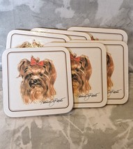 VTG 6pc Cork Coaster Yorkshire Terrier Dog With Bow Artist Patricia J. R... - $14.50