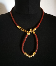 Vintage Leather Necklace Rope Brown Choker Bracelet Set Women Jewelry Used - £20.15 GBP