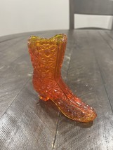 Vintage Fenton Amberina Daisy And Button Glass Boot Orange Cadmium Glows Sticker - $17.81