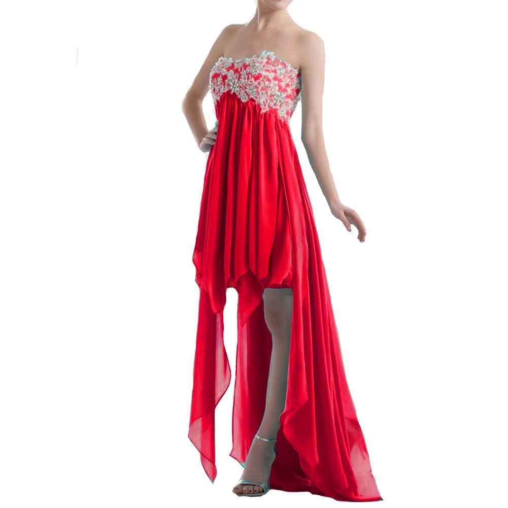 Kivary Women's Beaded High Low Ruffles Chiffon Simple Prom Party Homecoming Dres