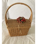 VTG 60&#39;s Woven Wicker Basket Bag Flowers Retro MCM Beach Ritter It&#39;s in ... - $54.45