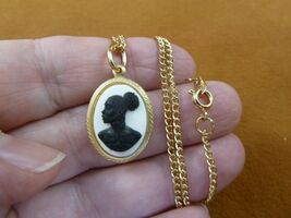 CA30-83 RARE African American LADY white + black CAMEO brass Pendant nec... - $18.89