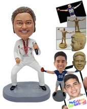 Personalized Bobblehead Famous singer on a funny open legged pose singing with h - £73.18 GBP