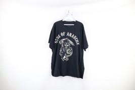 Retro Mens 2XL XXL Faded Spell Out Grim Reaper Sons of Anarchy T-Shirt Black - £31.54 GBP