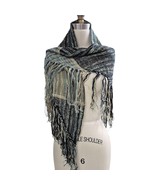 vtg 80s90s Stijfselkissie Hand Woven Aqua Metallic Gold Black Shawl Frin... - $77.22