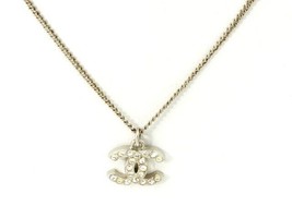 CHANEL Pendant Necklace CC Logo silver rhinestone F12 - £417.44 GBP