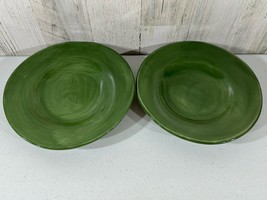 Pottery Barn Sausalito Moss Green 10” Salad Plates Set of 2 Hand-painted... - $29.67