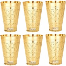 Prisha India Craft Pure Brass Mughlai Style Embossed Designer Glass Tumblers | D - £74.42 GBP