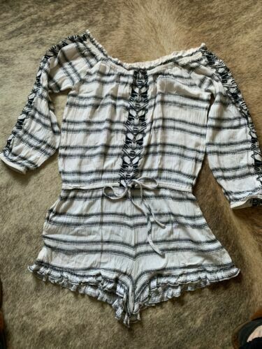 NWOT MUCHE MUCHETTE White Black Elbow Sleeve Playsuit SZ M/L - £33.36 GBP