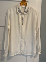 Koret vintage 90s paisle embroidered  ribbon detail Cream blouse Size 16 large - £13.15 GBP