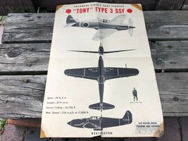 Vtg U.S. Navy Aircraft Recognition Poster Japanese Fighter Tony Type 3 Ssf Wwii - £77.90 GBP