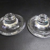Recycled Clear Glass Round Candlestick Holder Pair Large Flat Raised Rim 5&quot; - £27.61 GBP