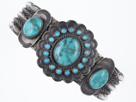 1940&#39;s 7.25&quot; Silver/turquoise Native American cuff bracelet - £1,578.76 GBP