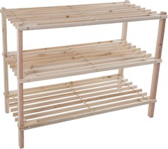 Shoe Storage Rack - 3-Tier Wood Shoe Organizer For Closet, Bathroom,, Light Oak - £26.80 GBP