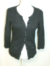 ANN TAYLOR CARDIGAN SMALL DARK GRAY 3/4 SLEEVED  BUTTON FRONT RIBBED KNI... - $15.35