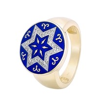 14K Gold Star of David Ring with 36 Diamonds and Blue Enamel Judaica Jewelry - £1,723.94 GBP