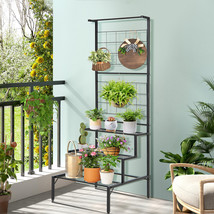 3-Tier Hanging Plant Stand Flower Pot Organizer Rack w/ 3 Tier Storage Shelves - £70.45 GBP