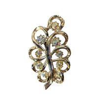 Vintage 1960s Gold Tone Swirl Leaf Brooch Pin Clear Rhinestones 2&quot; x 1.5... - $26.72 CAD