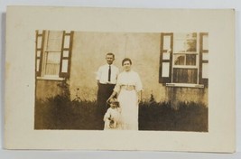 RPPC Sweet Family Picture Child holding Stuffed Lion or Dog Postcard R1 - £19.89 GBP