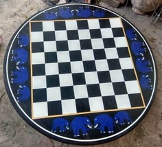 Black Marble Lapis Inlay Mosaic Elephant Art Chess Table Top Holiday Gif... - $647.46