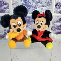 Disney Mickey Minnie Mouse Disneyland Vintage Plush 6&quot;  Stuffed Animal Set of 2 - £9.02 GBP