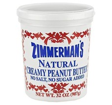 Zimmerman&#39;s Natural Creamy Peanut Butter 32 oz. Tub (No Salt Added, 4 Tubs) - £38.01 GBP