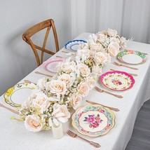 24 Assorted 9&quot;&quot; Floral Round Paper Plates Scalloped Rim Party Events Decorations - £13.38 GBP