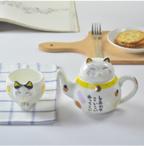 Color: Yellow with two cups - Ceramic cup lucky cat series milk coffee cup gift - £49.64 GBP